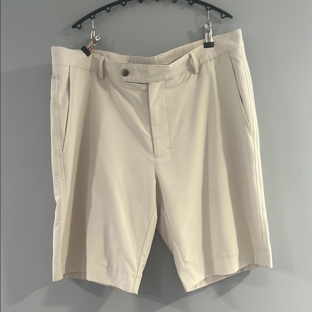 Cream Flat Front Tailored Shorts for Business Casual